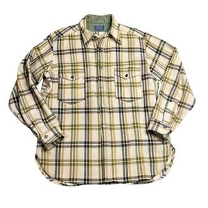 Vintage Pendleton 100% Virgin Wool Flannel Shirt Men's XL Plaid Green Cream READ